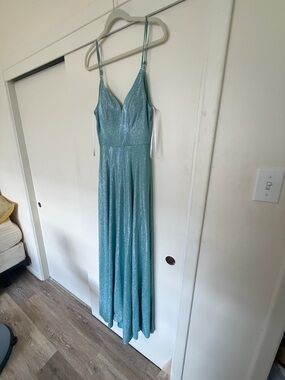 B. Darlin Aqua glittery Dress with Spaghetti Straps